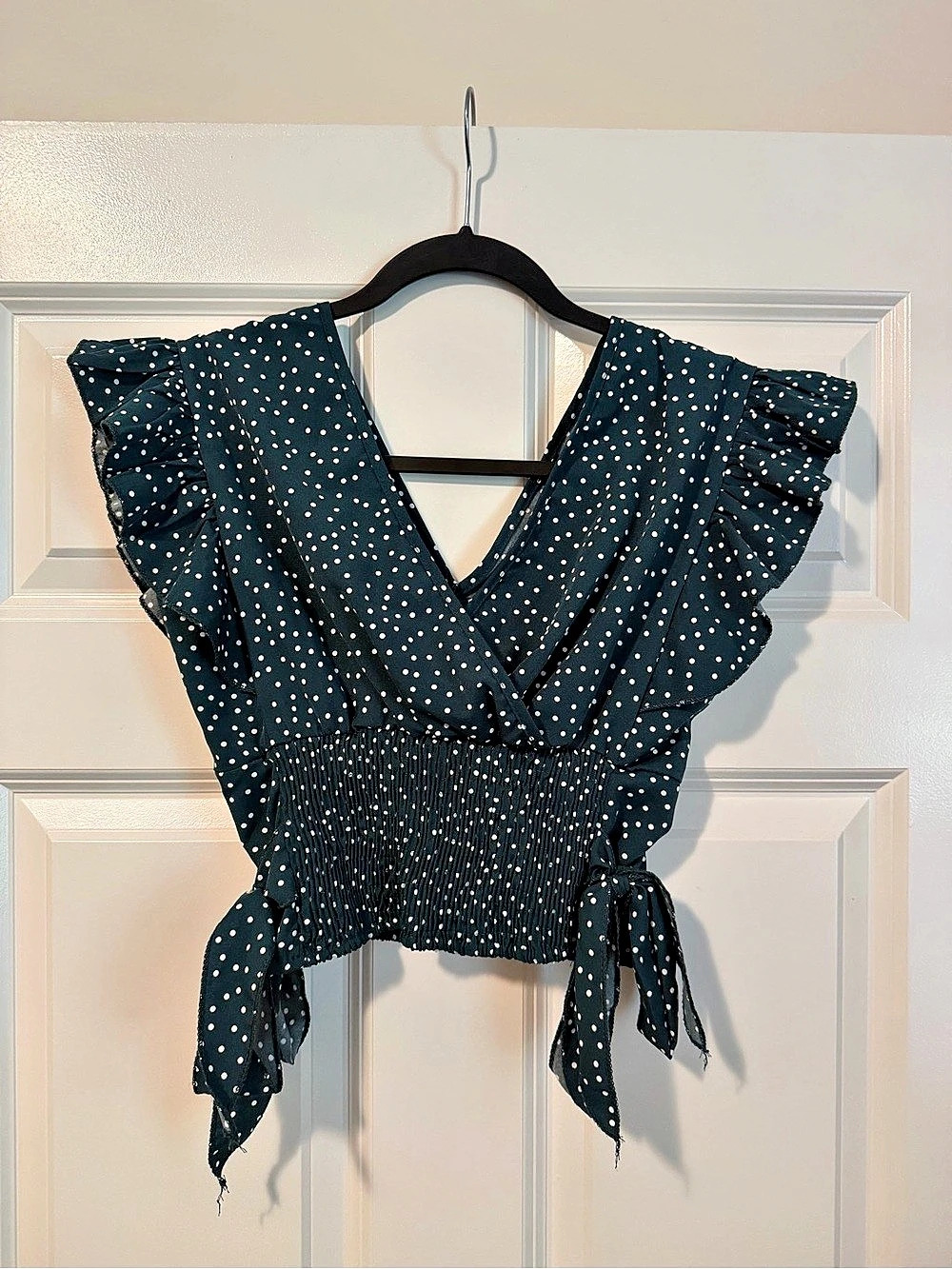 Polka Dot Ruffle Sleeve Blouse